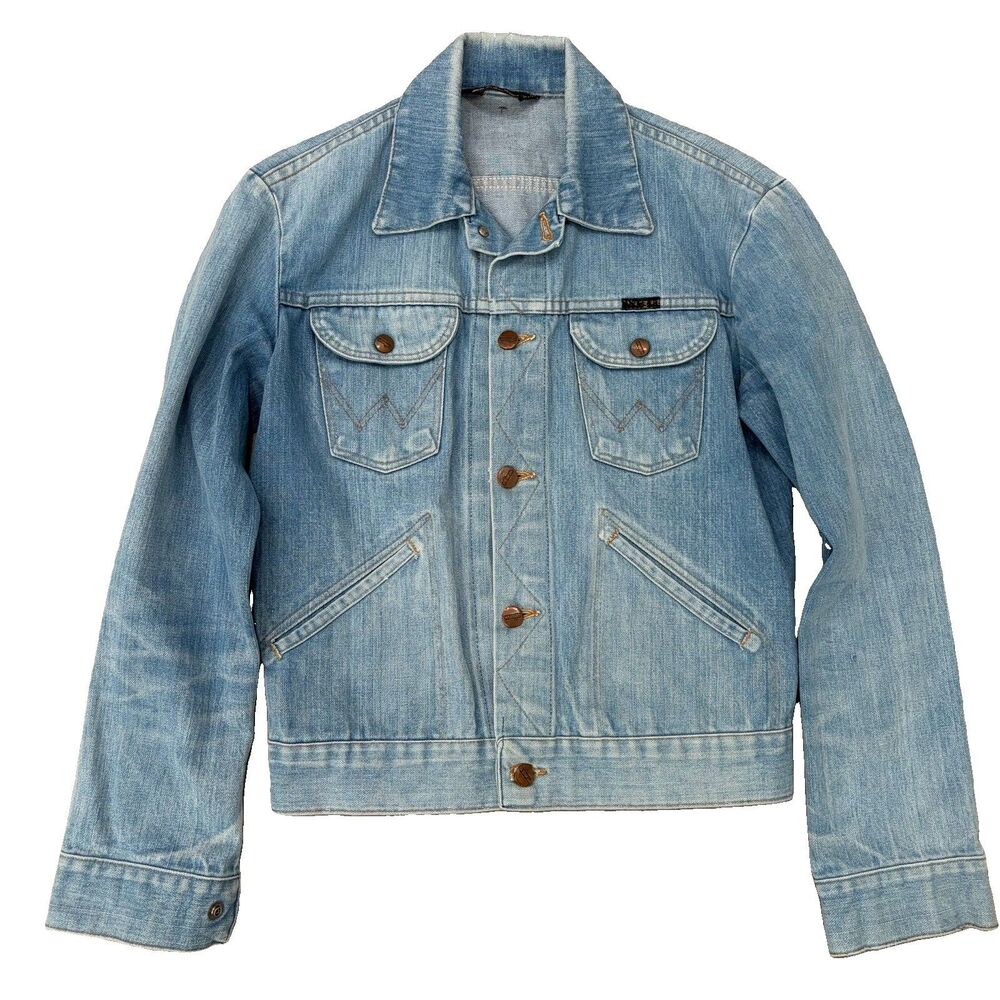 Vintage 70s Wrangler Trucker Jacket Size 38 Light Blue